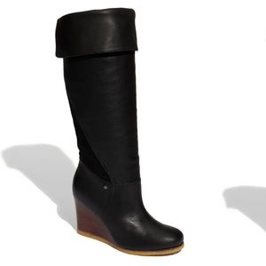Ugg Ravenna Tall Black Leather Wedge Boots
